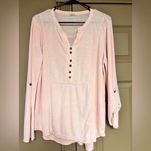 Jane and Delancey Pink Lightweight Henley Top - Size Med